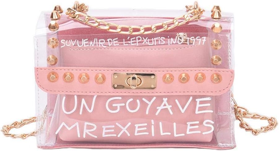 PVC Clear Crossbody Bag 2in1 Style Womens Crossbody Bags, Transparent Tote Bag with Chain Messenger Clear Bag Set with Rivet