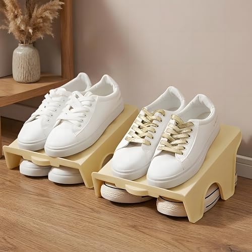 Beauenty 10 pcs Shoe Slots Organizer,Stackable - Durable Shoe Slot Organizer for Closet & Shelf, Space Saver,Fits Most Shoes(Beige)