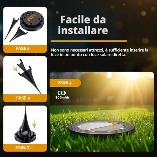 NIBSHOOM 8 Pieces Solar Garden Lights, IP68 Waterproof Outdoor LED Solar Spotlights, 8 LED Long Lasting Lamps, Outdoor Lights for Garden, Patios (Warm White)