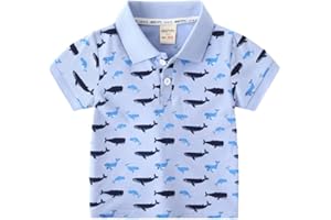 Yueary Toddler Baby Summer Boys Polo T Shirt Collared Cartoon Print Button Polo Shirt Top Casual Sport Tee Kid Shark