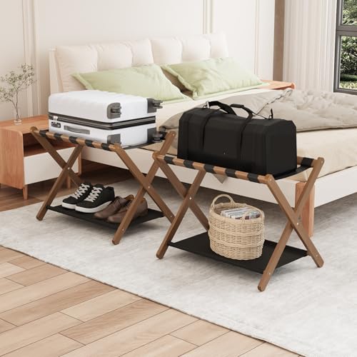 Smuxee Walnut Bamboo Luggage Rack