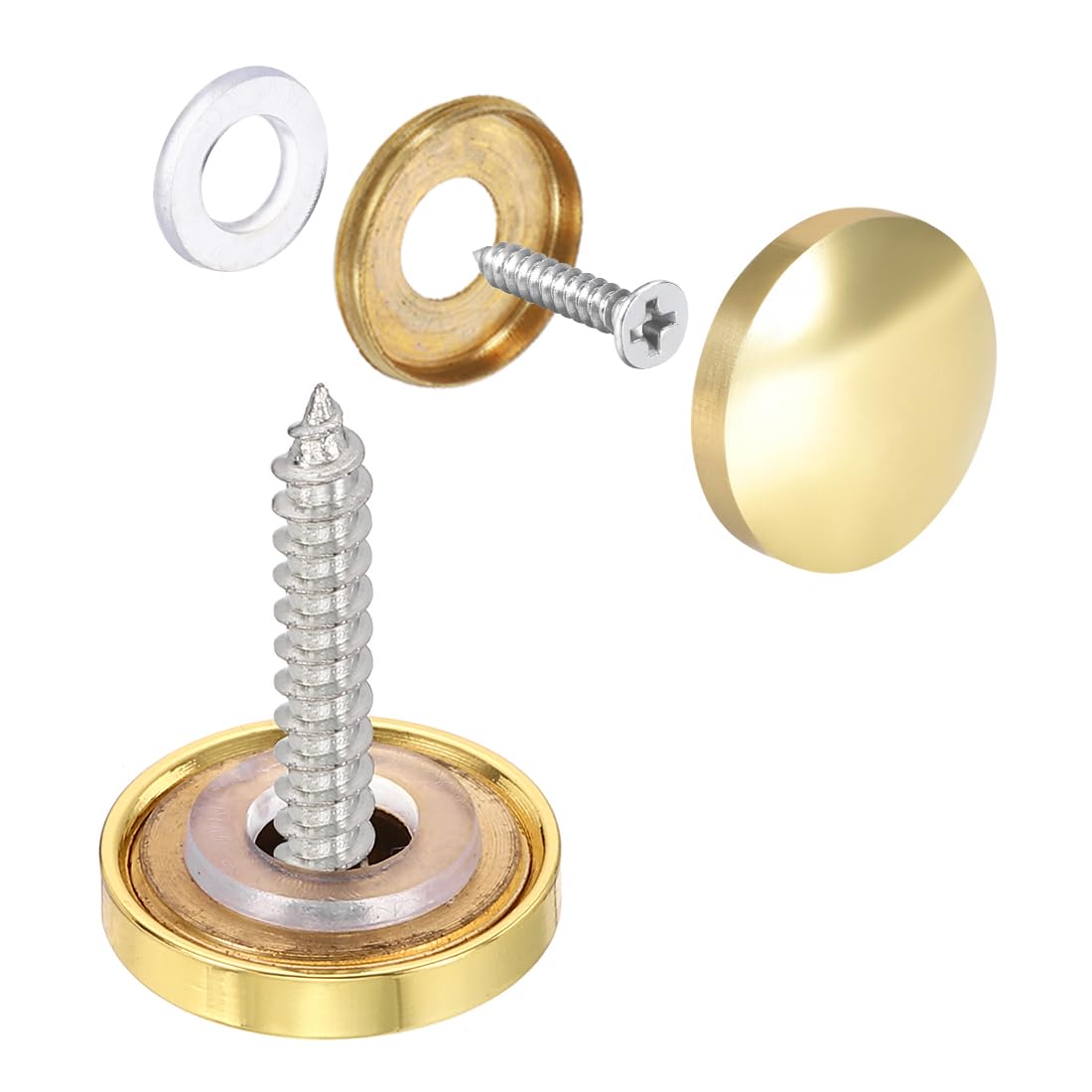 sourcing map Mirror Screws Decorative Caps Cover Nails Polished Gold 18mm 8pcs