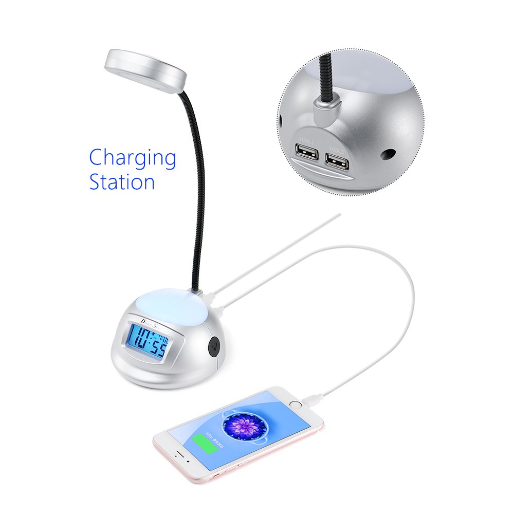 DreamSky Alarm Clock With Desk Lamp ,7 Color Changing Mood Light , USB
