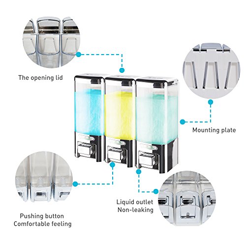 SVAVO V-8103 Triple Chambers Plastic Wall Mounted Liquid Hand Soap Dispenser for Hotel Bathroom, Chrome 500ml3 Pack of 1 - Thumbnail 4
