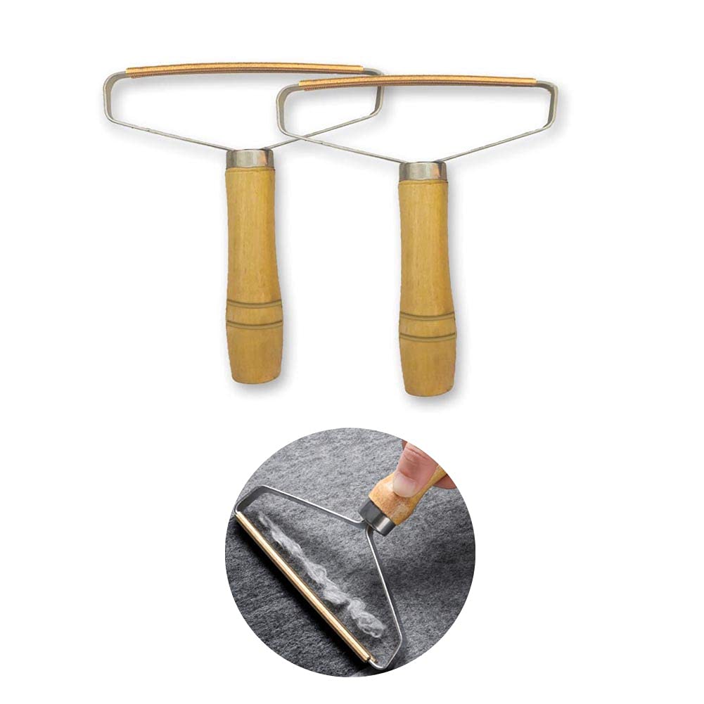 DFQHSCTE Carpet Hair Remover, portable spark lint roller with wooden handle, carpet pile brush with double sided metal scraper suits indoor carpet, pet hair, car carpet,2 Pcs