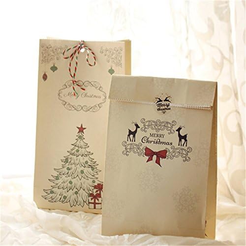 MAKFORT 12 Pcs Kraft Paper Bags Medium Xmas Candy Bags Paper Party Bags, 1 count (Pack of 12) - Image 4