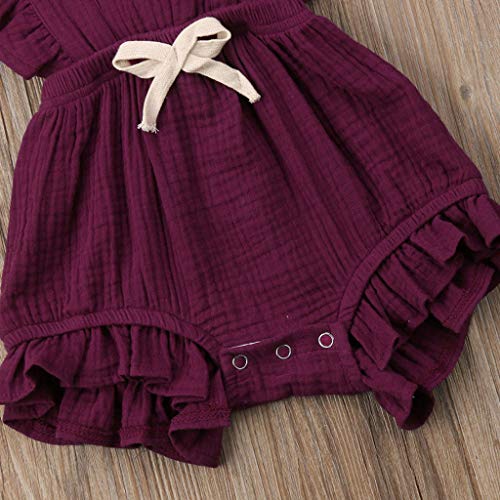 NUWFOR Newborn Infant Baby Girls Color Solid Ruffles Backcross Romper Bodysuit Outfits(Wine,3-6 Months) - Thumbnail 3