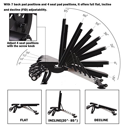 Vanswe Adjustable Weight Bench 1000lbs Flat/Incline/Decline Utility Exercise Workout Bench Sit Up Home Gym Equipment for Full Body Workout (Black) - Thumbnail 6