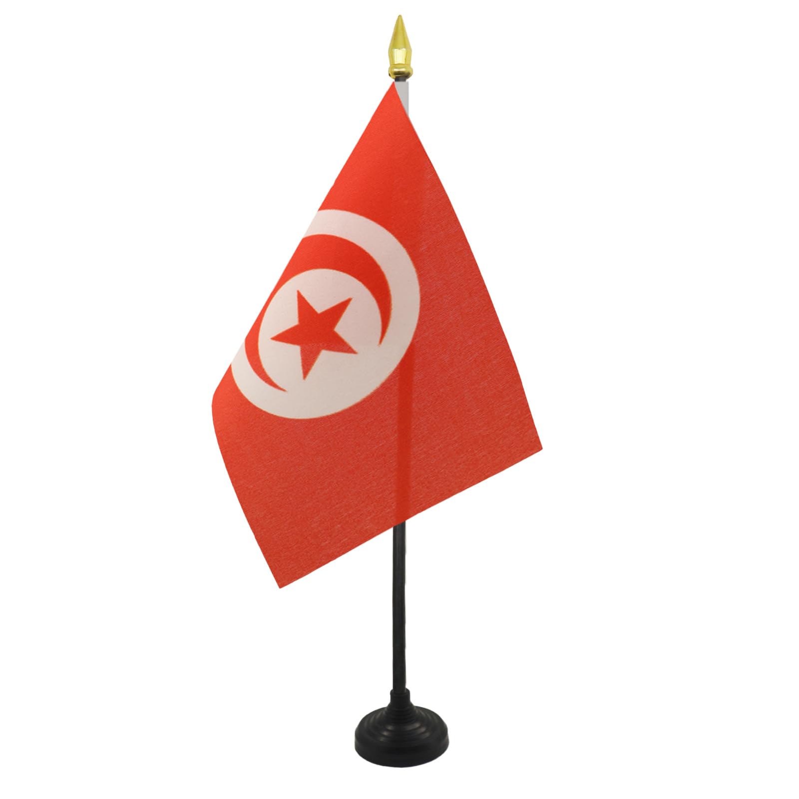 AZ FLAG - Tunisia Table Flag 4'' x 6'' - Tunisian Mini Desk Flag 100% Polyester 15 x 10 cm - Office Mini Banner with 10'' Pole - Golden Spear — image 1