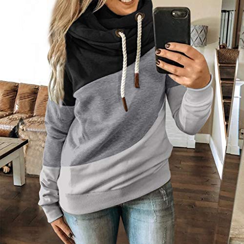 NOBOOK+H 【US Stock】 Women\'s Pullover Long Sleeve Fall Hoodies Color Block Tunics Loose Casual Lightweight Hooded Sweatshirt Hoody Tops