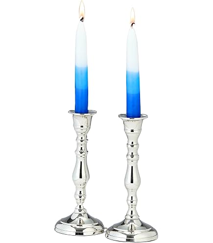 Zion Judaica Set Di 2 Portacandele Shabbat In Alluminio Con Intarsi Di Perle Naturali – Altezza 15,9 Cm, Per Candele Da 2,2 Cm - 5