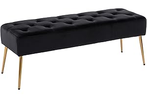 DUHOME Button-Tufted Ottoman Bench, Upholstered Bedroom Benches Velvet Footrest Stool Accent Bench for Entryway Dining Room Living Room Bedroom End of Bed, Black