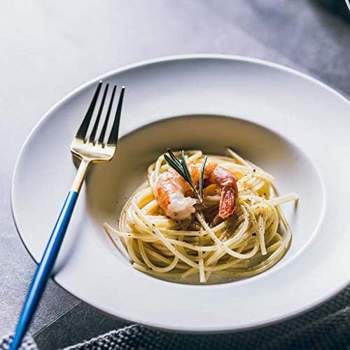 xiuxiu Nordic Creative Ceramics Pasta Dish Western Plate Deep Dish Household Dinner Plate Tableware Straw Hat Soup Plate Rice Bowl Disc 23.5X4.5CM (Color : White)