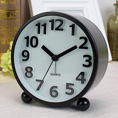Maxspace Small Bedside Alarm Clock, 4in Classic Non-Ticking Tabletop Alarm Clock, Battery Operated Desk & Shelf Clock with Backlight HD Glass for Bedroom Living Room Kitchen Indoor Décor (Black)