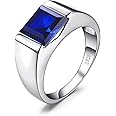 Jewelrypalace Men's Square 2-3ct Natural Smoky Quartz Created Ruby Alexandrite Sapphire Simulated Emerald Engagement Ring, 14K White Gold Plated 925 Sterling Silver Promise Rings, Gemstone Jewelry