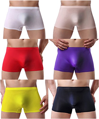 Yukaichen mens silk underwear sexy seamless boxer brief…