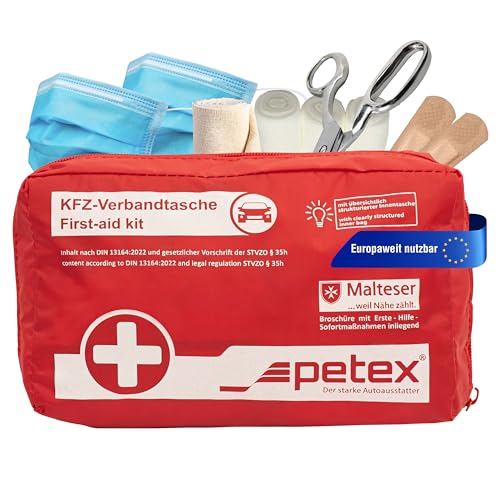 PETEX 43930012 First Aid Bag Contents According to DIN 13164, Red