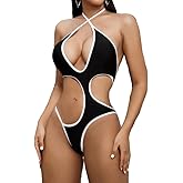 Women’s One Piece Swimsuit Halter Cut Out Bikini Tummy Control Bathing Suit Sexy Monokini