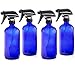 16oz Empty Cobalt Blue Glass Spray Bottles w/Labels and Caps- Mist & Stream Sprayer - Boston Round Heavy Duty Bottle - For Essential Oils, Cleaning, Kitchen, Hair, Perfumes (4 Pack)