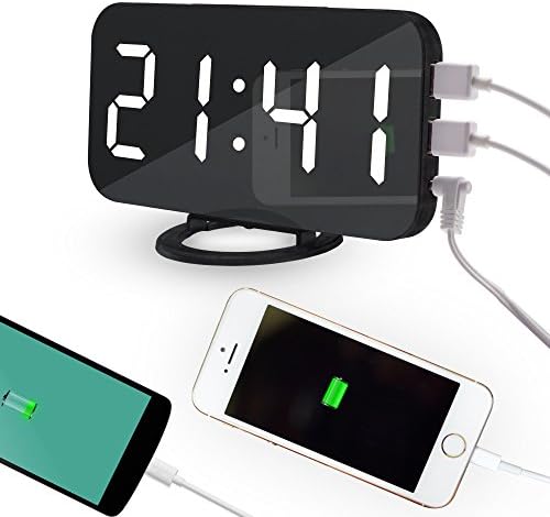 KXN LED Digital Alarm Clock with Dual USB Charging Port - Outlet Powered, Large Night Light, Alarm, Snooze, Brightness Dimmer, Big Red Digit Display, Backup Battery in Case of Power Failure (White)