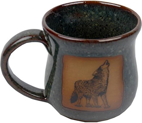 Howling Wolf Mug in Seamist Glaze - Handmade Ceramic Coffee Mug - Stylish and Unique Handcrafted Artistic Drinkware - Polished Clay Cups, Great for Coffee, Tea, and Art Lovers