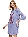 Floerns Women's Bell Sleeve Embroidered Tunic Dress Blue Plaid L