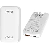 45W Flat USB C Charger Block, 2-Port Wall Charger with Foldable Plug for Travel with PD 3.0 and GaN, Super Fast Charging for iPhone 17/16,iPad Air,Galaxy S24/S23,White