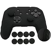 CHINFAI Silicone Case Grip for Switch Pro Controller with 4 Pair/8 Pcs Thumbstick Caps, (Black)