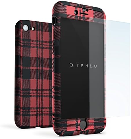 iPhone 7 Case + Asahi 9H Grade Tempered Glass (Premium Bundle: Case + Glass) Sleek Japanese Patented 360° Design - NanoSkin EX iPhone 7 CHECKERED RED