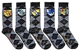 Harry Potter House Crests Argyle Pattern Men's 5 Pack Crew Socks (Charcoal Argyle)