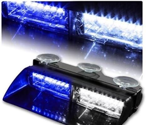 Sporthway 16 LED High Intensity LED Law Enforcement Emergency Hazard Warning Strobe Lights For Interior Roof / Dash / Windshield With Suction Cups (Blue/White)