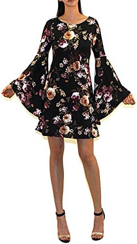 VIVICASLTE Women's Long Flare Bell Sleeve Blouse Mini Dress (X-Large, M10)