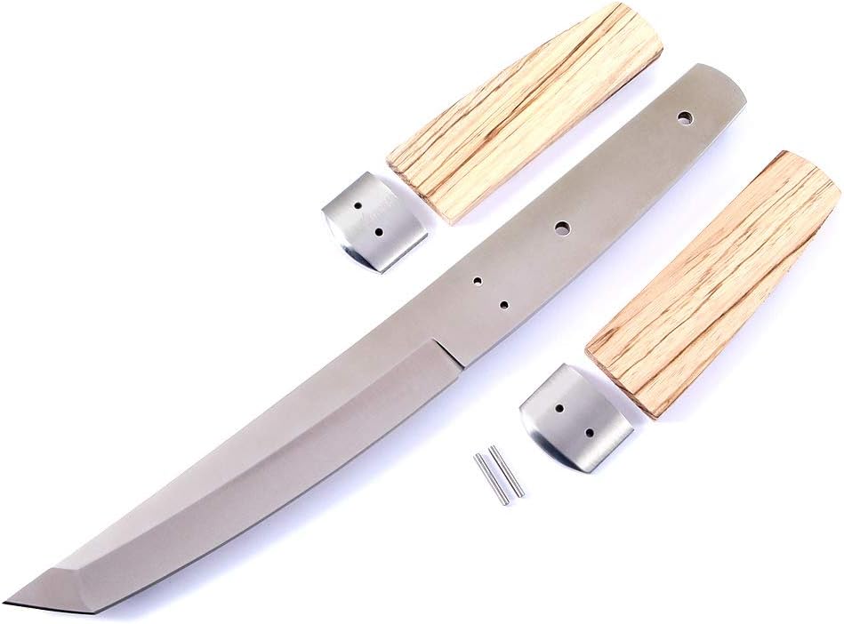 KnifeKits: The Sensei Fixed Blade Knife Kit Combo - Blade/Bolsters/Pins - DIY Parts Kit w/Zebrawood
