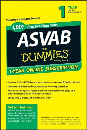 1 001 Asvab Practice Questions For Dummies Access Code Card 1 Year Online Subscription Consumer Dummies 9781118843840 Books