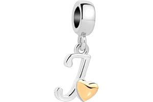 WOCIUD QueenCharms Initial A-Z Letter Charm Golden Heart Alphabet Dangle Beads for Bracelets & Necklaces