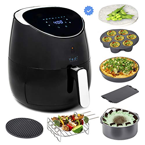 Yedi Total Package Ceramic Air Fryer XL, 5.8 Quart, Ceramic Deluxe Accessory Kit, Recipes, Black