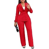 MorwenVeo Women's 2 Piece Pant Suits Ruffle Long Sleeve 2 Piece Blazer Set Sexy Elegant Business Pencil Pant Set
