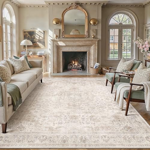 PureCozy Teppich Wohnzimmer 300x400cm Waschbarer Vintage Beige Tepich