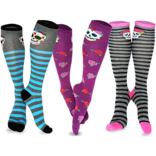 TeeHee Novelty Cotton Knee High Fun Socks 3-Pair
