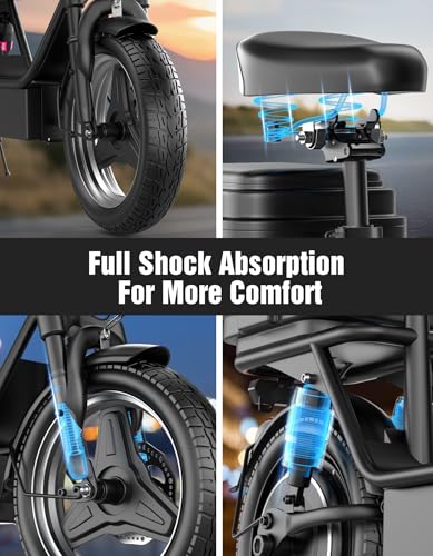 1400W Peak Motor Electric Scooter for Adults, 65 KM of Range Scooter with Seat, 48KM/H Top Speed, 48V Battery, Dual Suspension, Foldable E Scooter for Cargo, Commuting