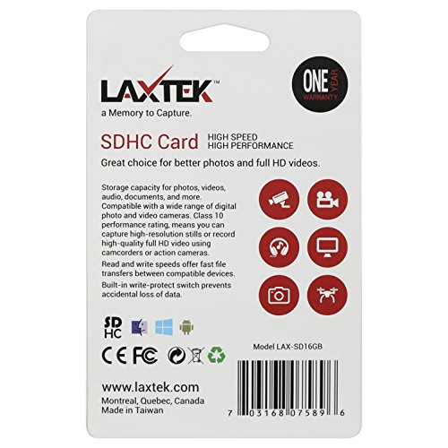 LAXTEK 16GB Ultra Class 10 SDHC UHS-I Ultra HD 4K Video High Performance SD Card