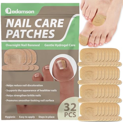 Adamson Fungal Nail Patches for Toenails – Overnight Nail Repair Plasters with Hydrogel Technology, Helps Improve Nail Appearance & Reduce Discolouration, 32 Count
