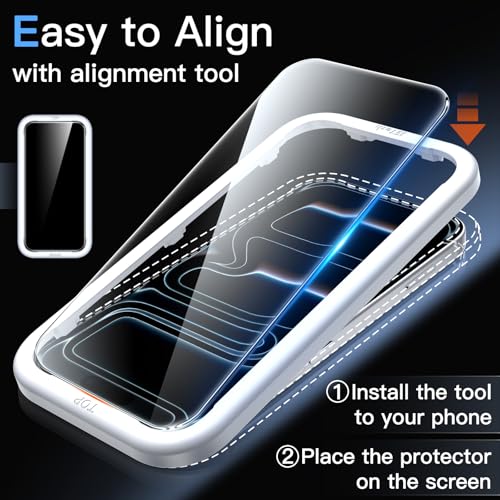 JETech Screen Protector for iPhone 17 Pro Max 6.9 Inch with Camera Lens Protector, Easy Installation Tool, 9H Hardness Tempered Glass Film, HD Transparent, 2 Pieces Each