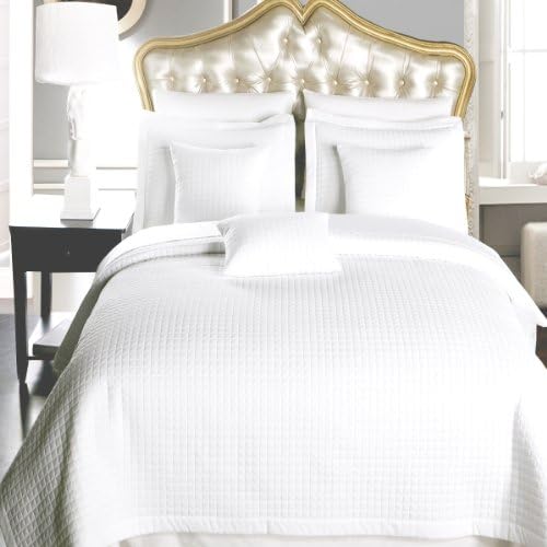 Wrinkle Free Checkered Quilted 3PC Coverlet Set/Bed Spread Set (White, King/California King)