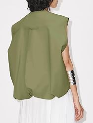 Tankaneo Womens Casual Zip Up Vest Cargo Oversized