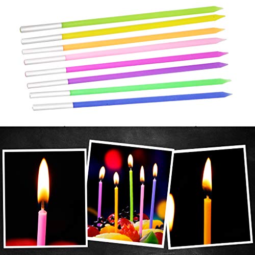 GKanMore 24 Count Long Thin Birthday Candles in Holders Rainbow Cake Candles for Party Wedding Birthday Cake Decoration