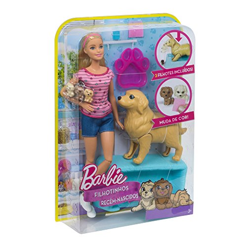 Barbie Newborn Pups Doll & Pets Playset, Blonde