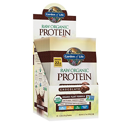 Garden of Life Organic Vegan Protein Powder with Vitamins and Probiotics - Raw Organic Plant Based Protein Shake, Sugar Free, Chocolate, 10 Count Tray