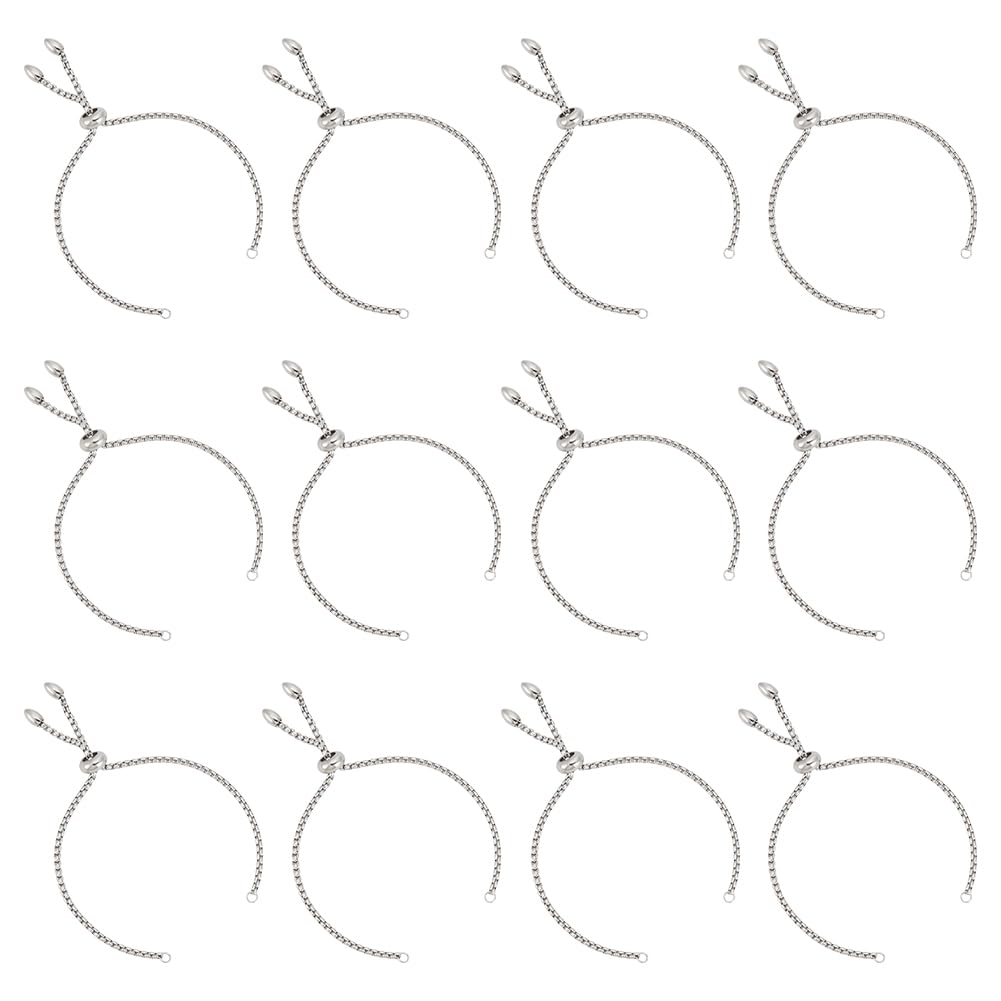 UNICRAFTALE 12pcs 22cm Adjustable Slider Bracelets Stainless Steel Bolo Chain Bracelet Makings Slider Extender Chains for Women Semi Finished, Stainless Steel Color