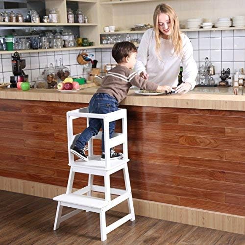 SDADI Kids Step Stool Kitchen Learning Stool with Safety Rail CPSC Certified - for Toddlers 18 Months and Older, White
